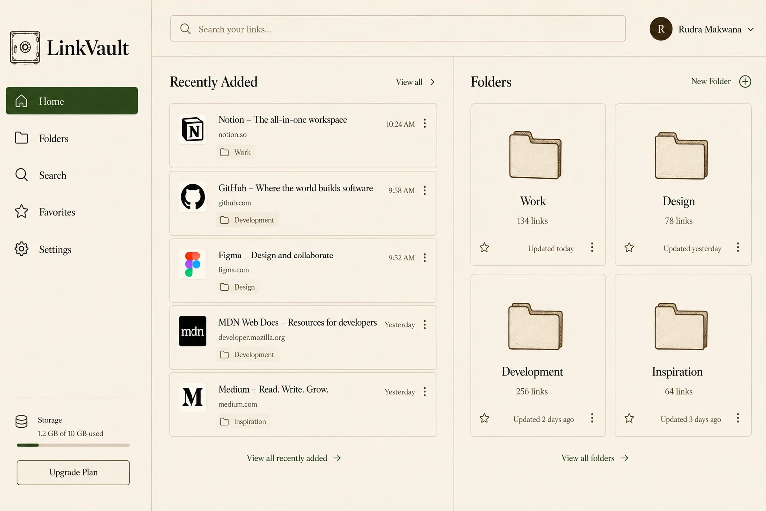 LinkVault interface